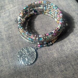 Elegant Multicolor Beaded Bracelet with Silver Charm